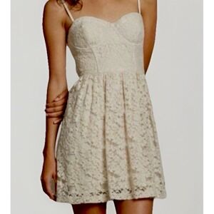 Abercrombie Cream Lace SM Corset Bustier Sun Dress Strappy Lined Mini Coquette